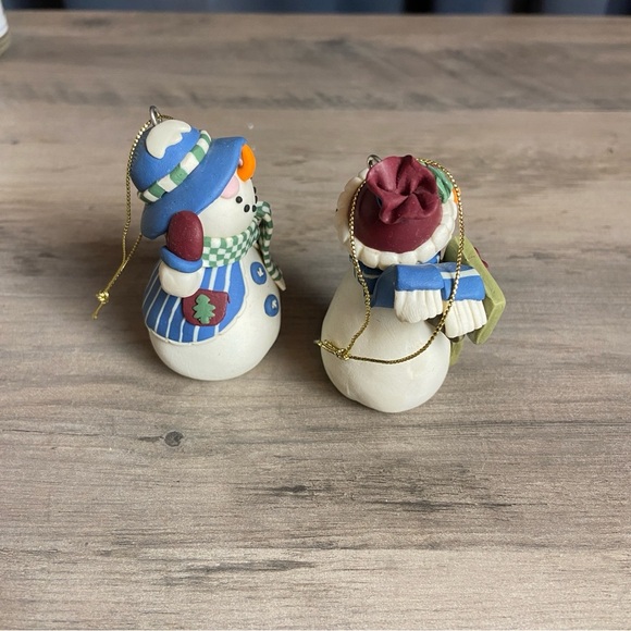 Vintage Polymer Clay Folk Art Style Snowman And Snow Women Ornament 3 “ - Picture 4 of 7